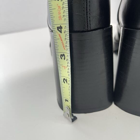 ASOS Leather Boots Womens 8 Mid Calf Chunky Square Toe Y2K Goth Gore NEW - Picture 6 of 13